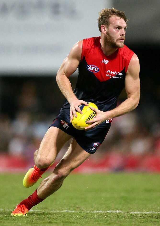 AFL 2016 Rd 16 - Melbourne v Fremantle DARWIN, AUSTRALIA - JULY 09: Jack Watts of the Demons in action during the 2016 AFL Round 16 match between the Melbourne Demons and the Fremantle Dockers at TIO Stadium on July 9, 2016 in Darwin, Australia. (Photo by Justine Walker/AFL Media)